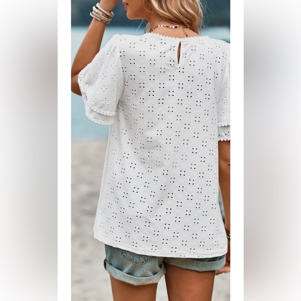 White Eyelet Lace Women Top - Picture 2 of 2